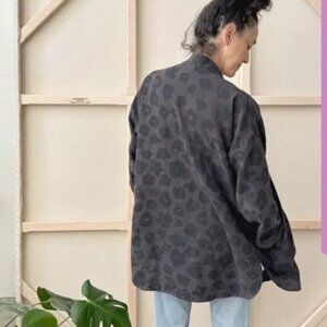Jenny Pennywood Work Play Jacket 2 NEW Gray Floral Print Cotton Linen Boho